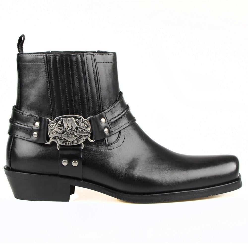 Black Leather Biker Boots Black
