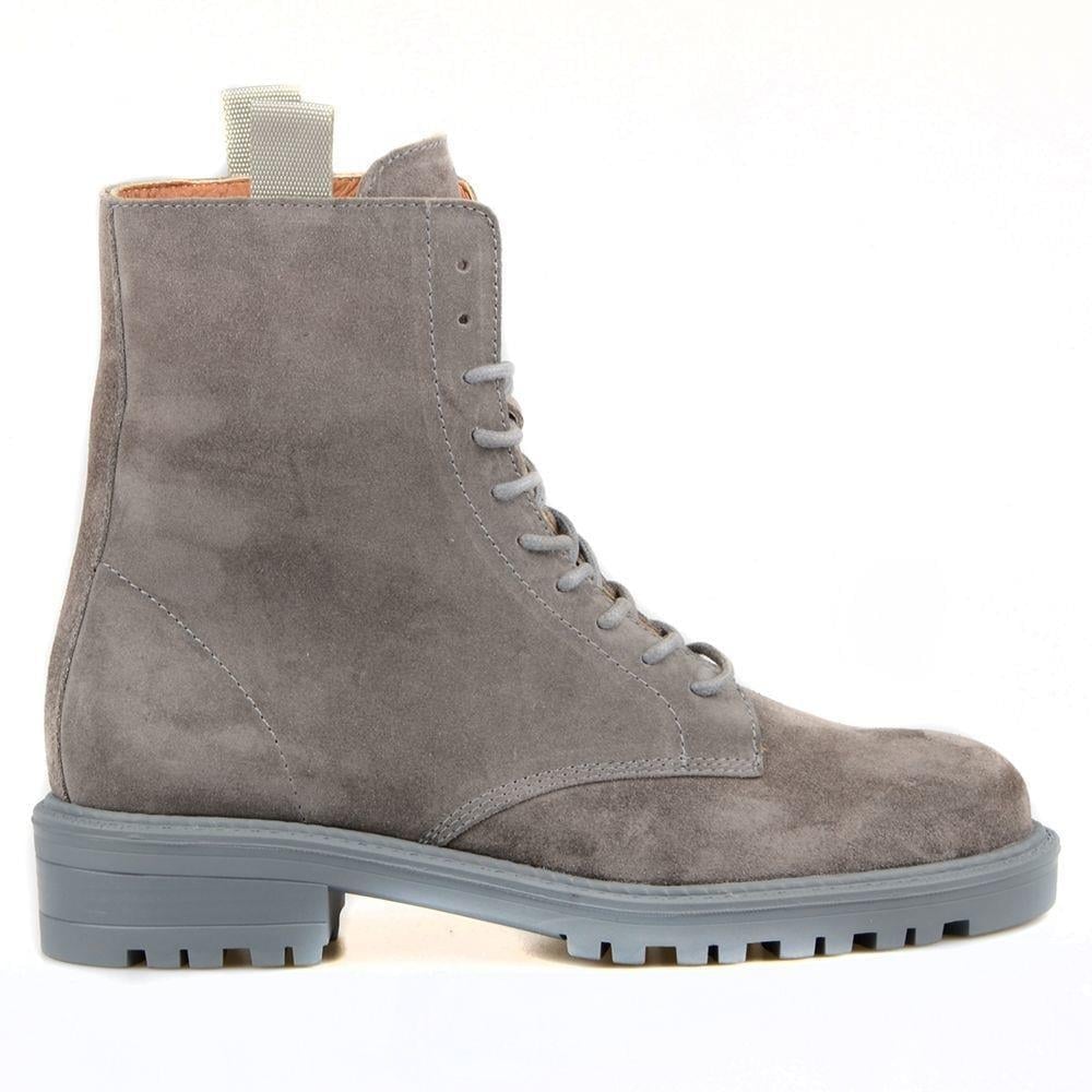 Womens Military Boots Lace Up Ankle Boots Suede Gray