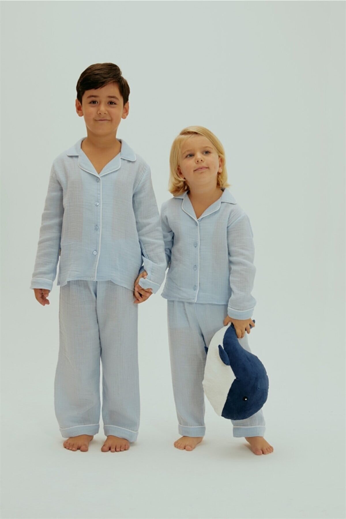 Erkek Çocuk Organik Pamuk Müslin Pijama Takımı ; BO002-MAVI ; Bomosa ;  Mühim Olan İç Güzelliği ; Mühim Olan İç Güzelliği