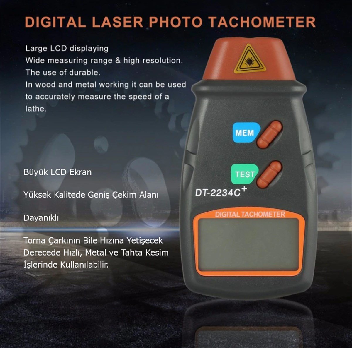 DT-2234C Dijital Lazer Takometre Hız Göstergeli Devir Ölçer