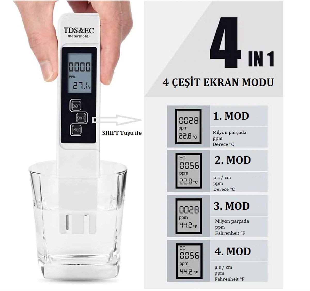 TDS&EC Metre Su Kalite İletkenlik Ölçme Termometre Su Test Cihazı