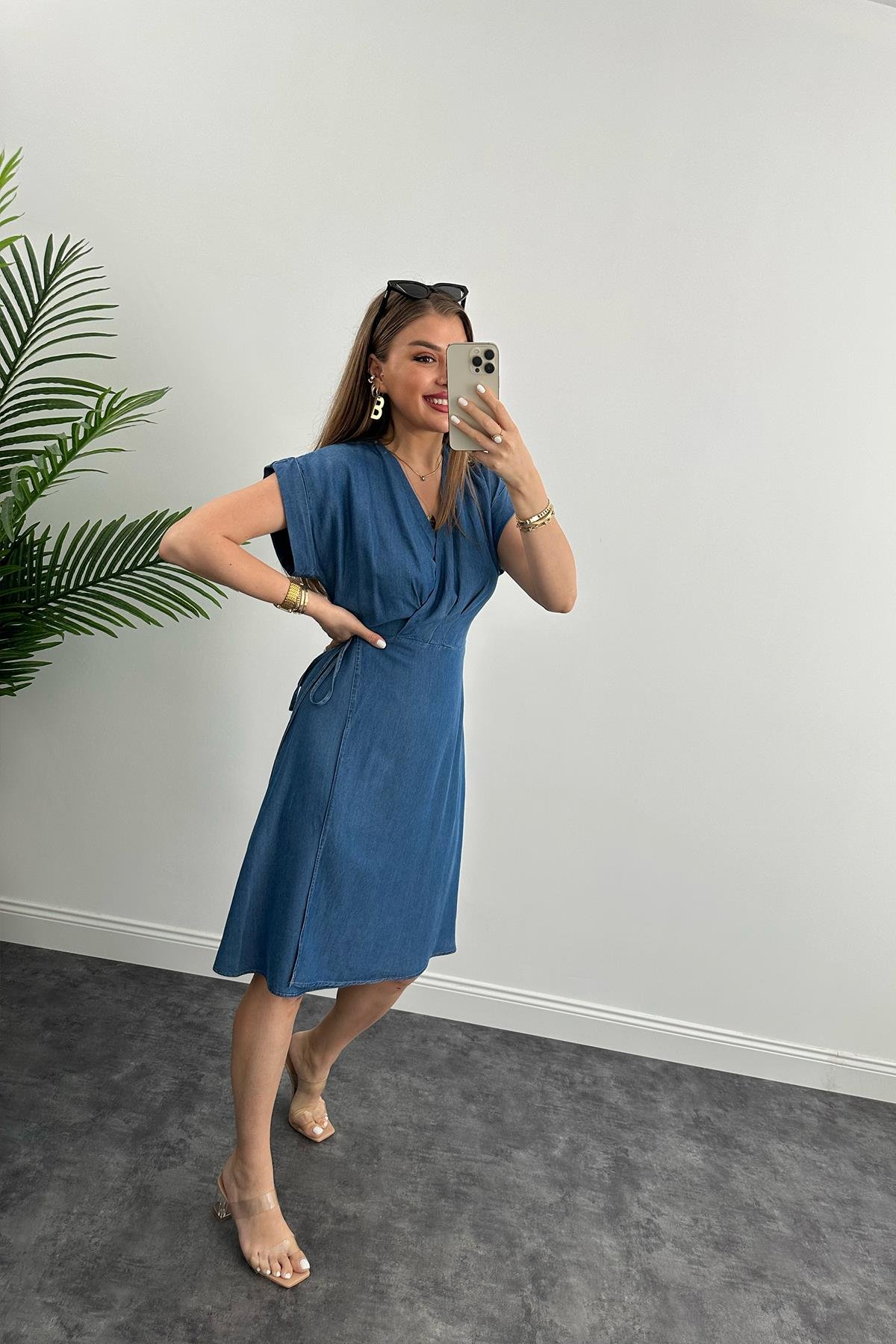 Lüx Kalite Kruvaze Model Gerçek Tensel Jean Elbise