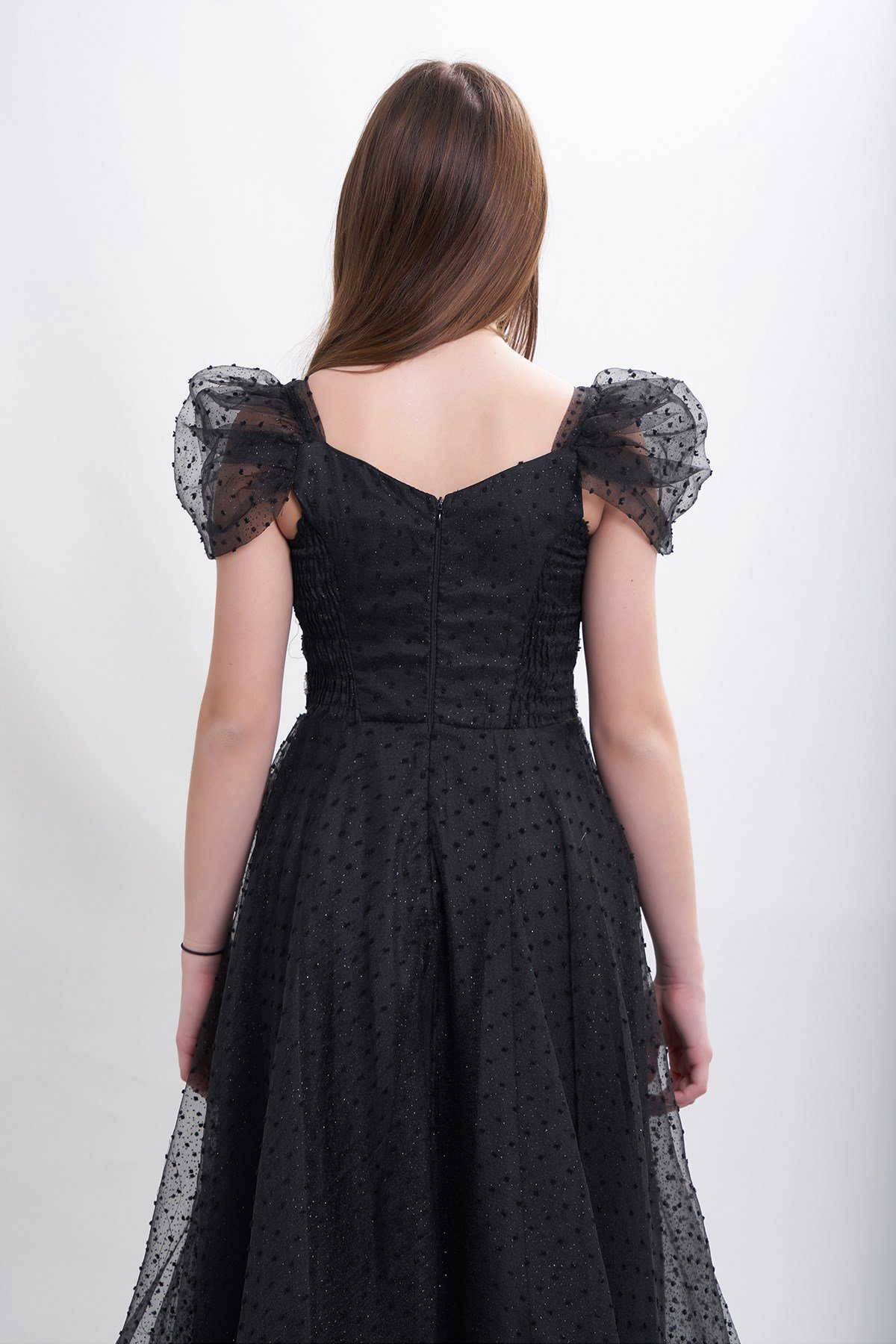 Yeni Tasarım Kız Çocuk/Genç Sim ve Tül Detaylı Abiye Elbise Mezuniyet/Düğün  5315 Renk Siyah