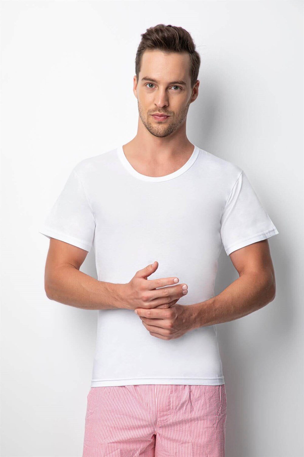 Erkek Geniş Yaka Slim Fit T-Shirt 2150