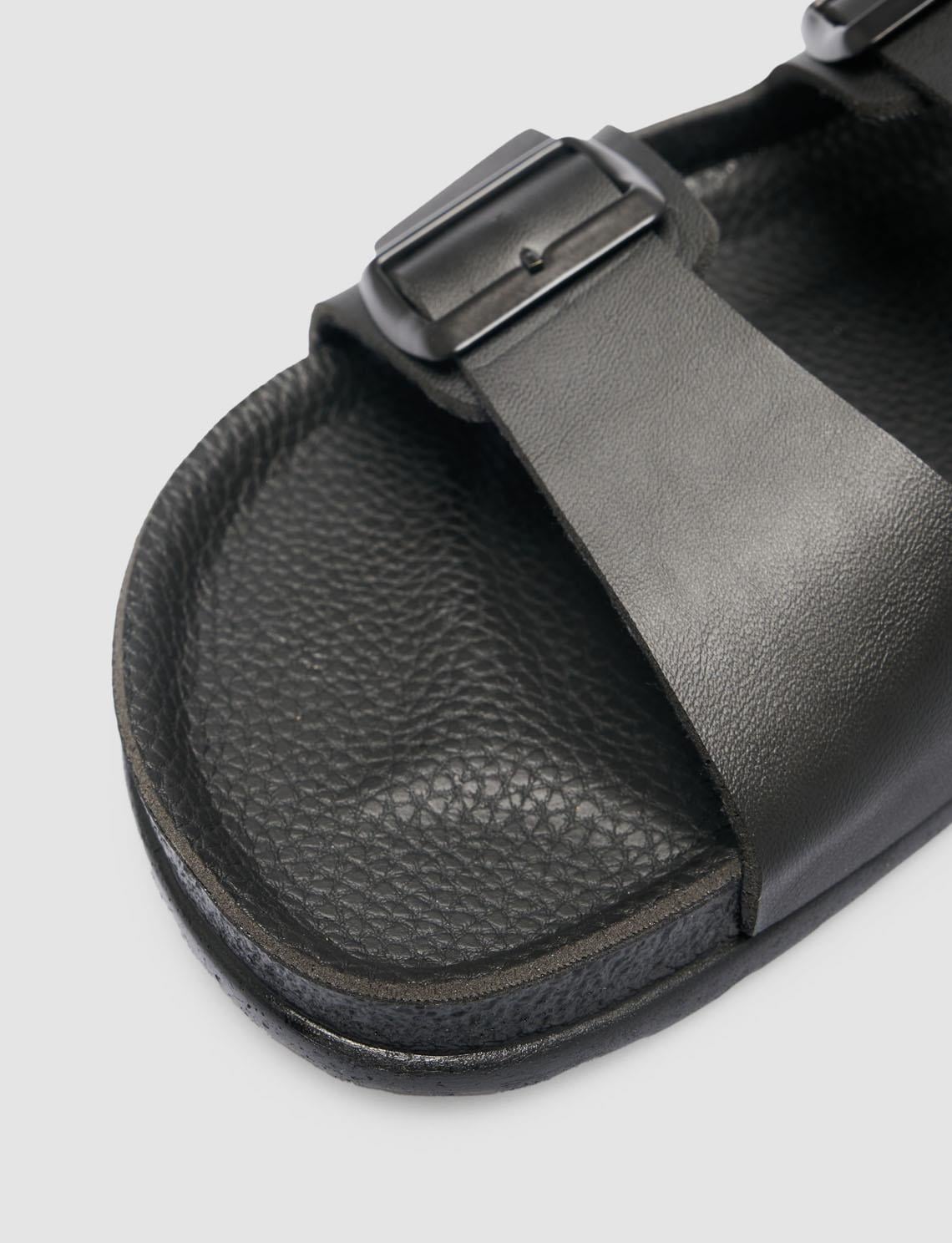 Cabani Men 100% Genuine Leather Buckle Detailed Black Slippers l
