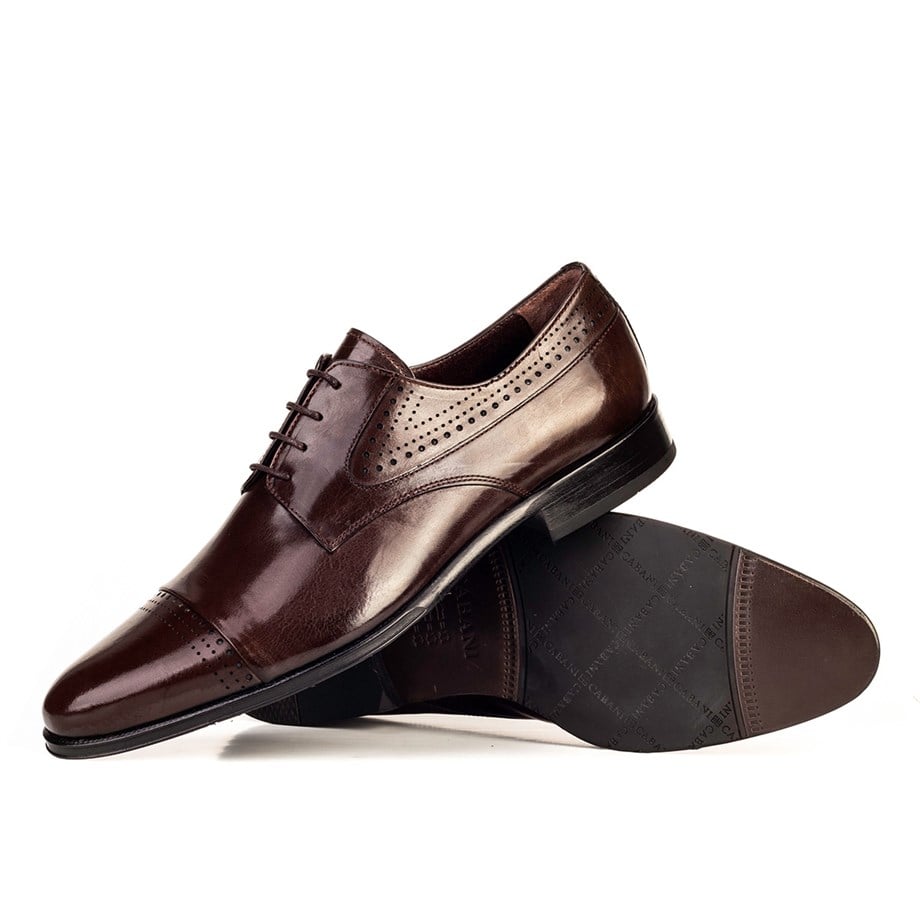Hakiki Deri Özel Tasarım Kahverengi Bağcıklı Erkek Klasik Ayakkabı | Cabani