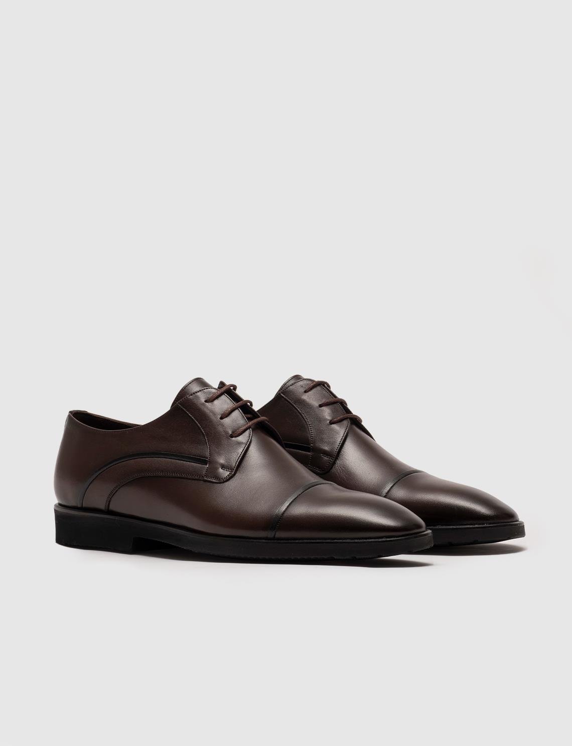 Eva Taban Hakiki Deri Kahverengi Bağcıklı Erkek Klasik Ayakkabı | Cabani
