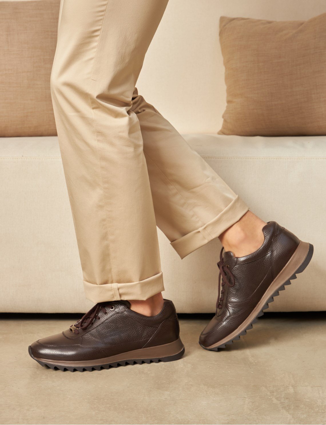 Hakiki Deri Kahverengi Bağcıklı Erkek Günlük Ayakkabı | Cabani