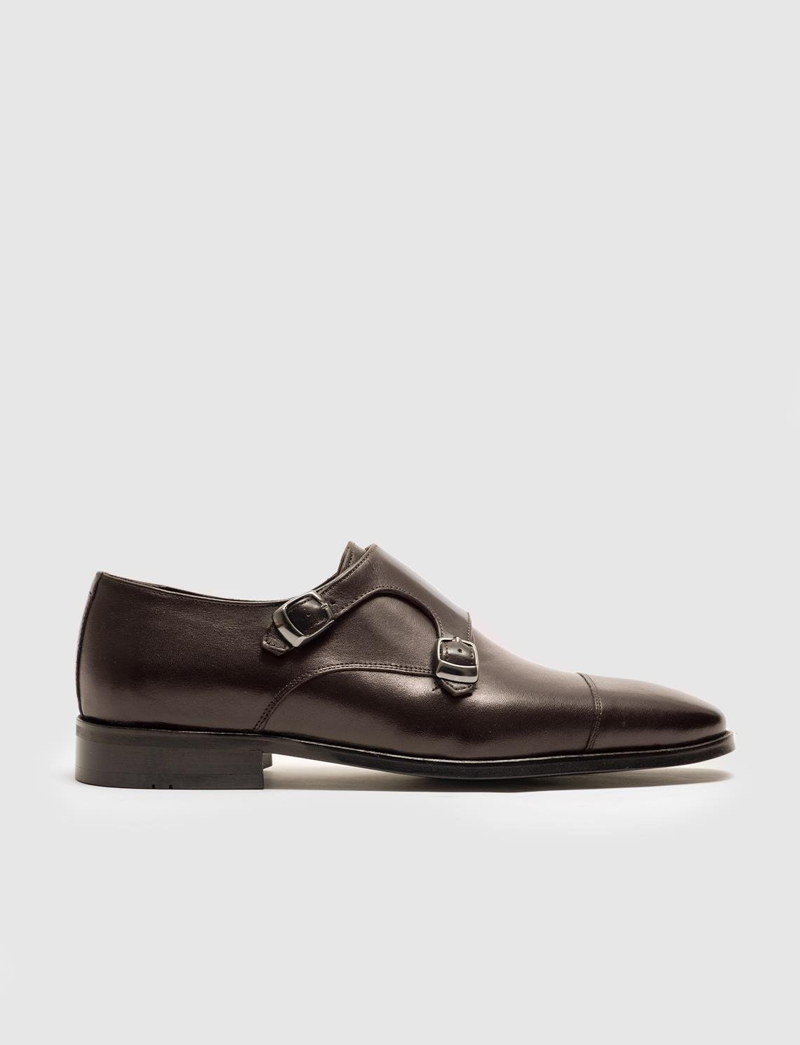 Hakiki Deri Kahverengi Çift Tokalı Erkek Klasik Ayakkabı | Cabani