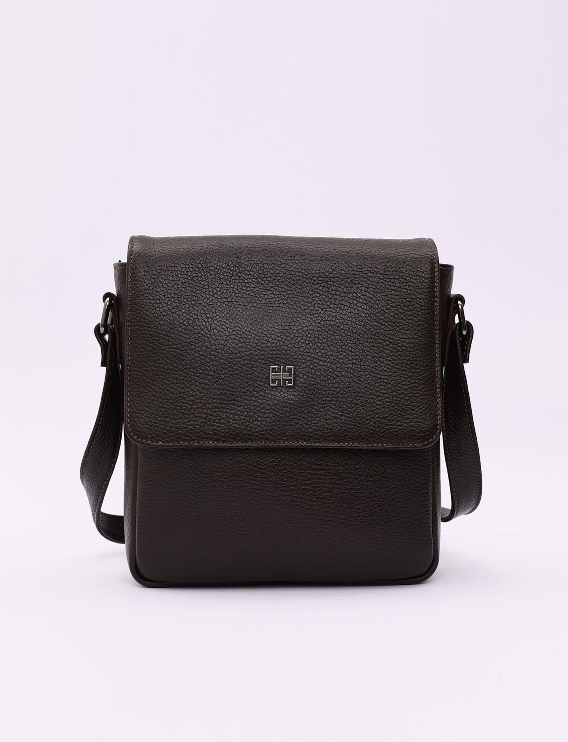 Dark brown top leather messenger bag
