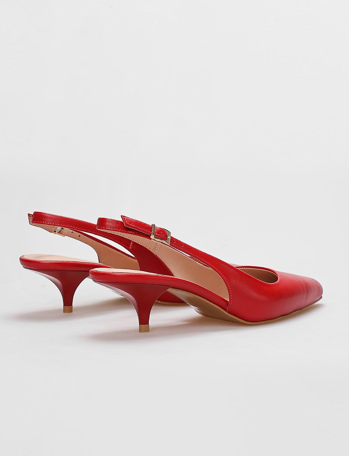 Hakiki Deri Kırmızı Kadın Kısa Topuklu Ayakkabı