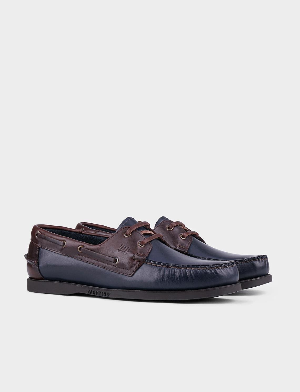 Men Navy Blue Genuine Leather Boat Shoes