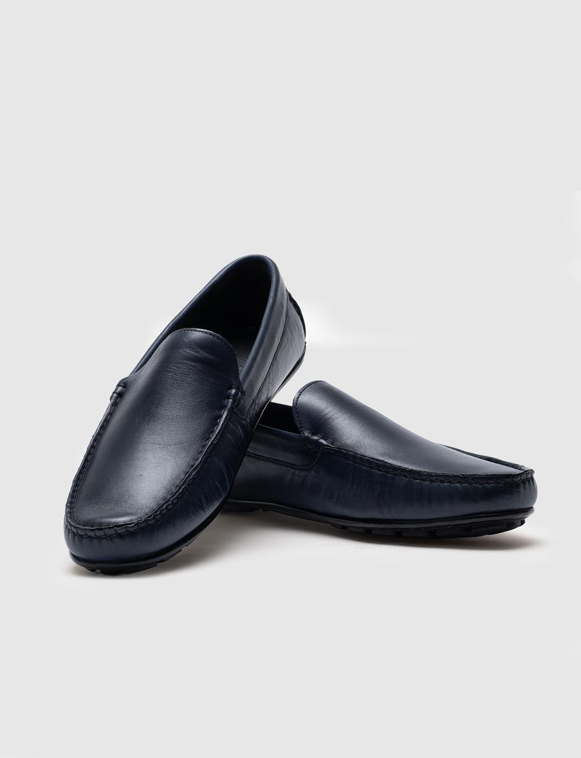 Hakiki Deri Lacivert Yazlık Erkek Loafer Ayakkabı | Cabani