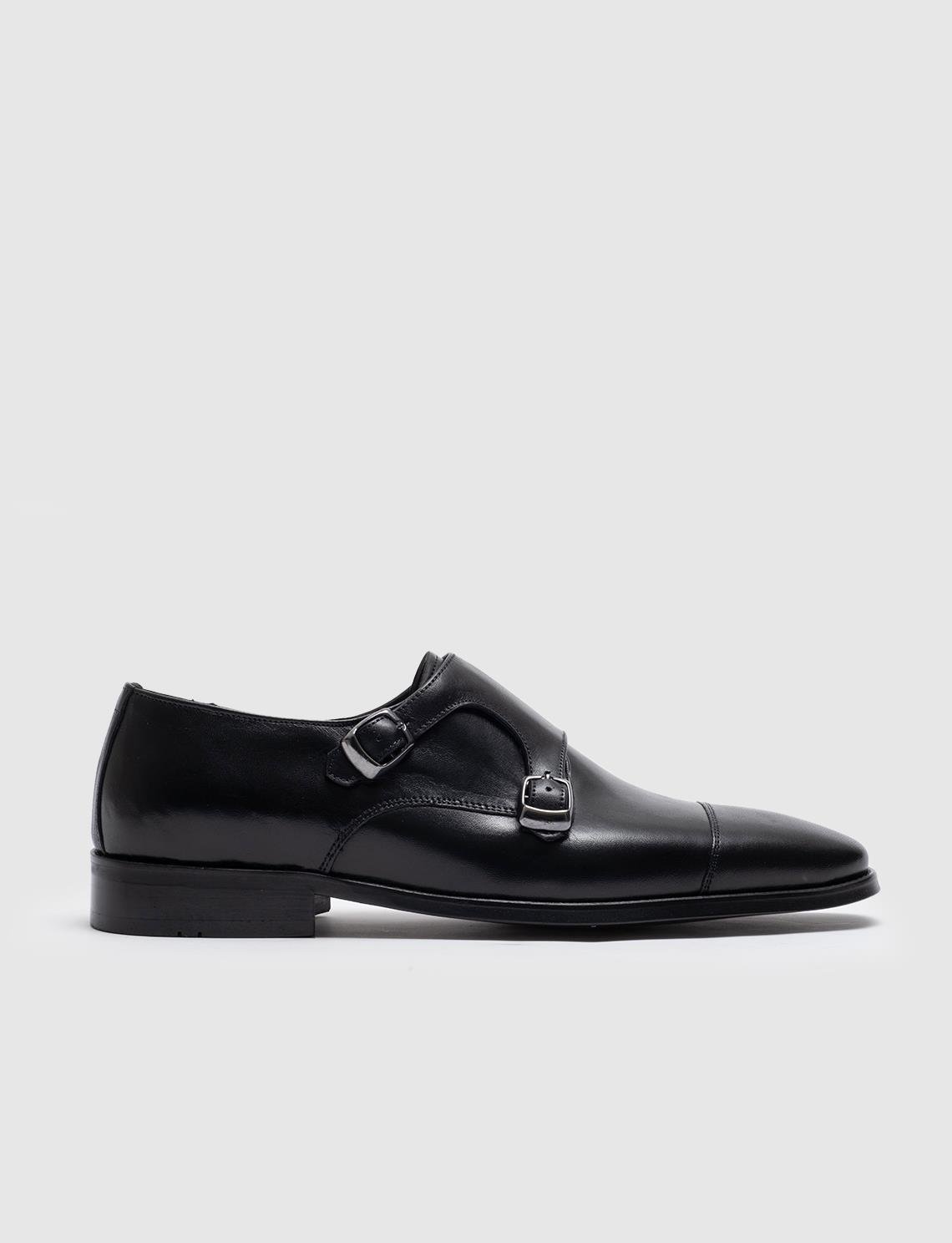 Hakiki Deri Siyah Çift Tokalı Erkek Klasik Ayakkabı | Cabani