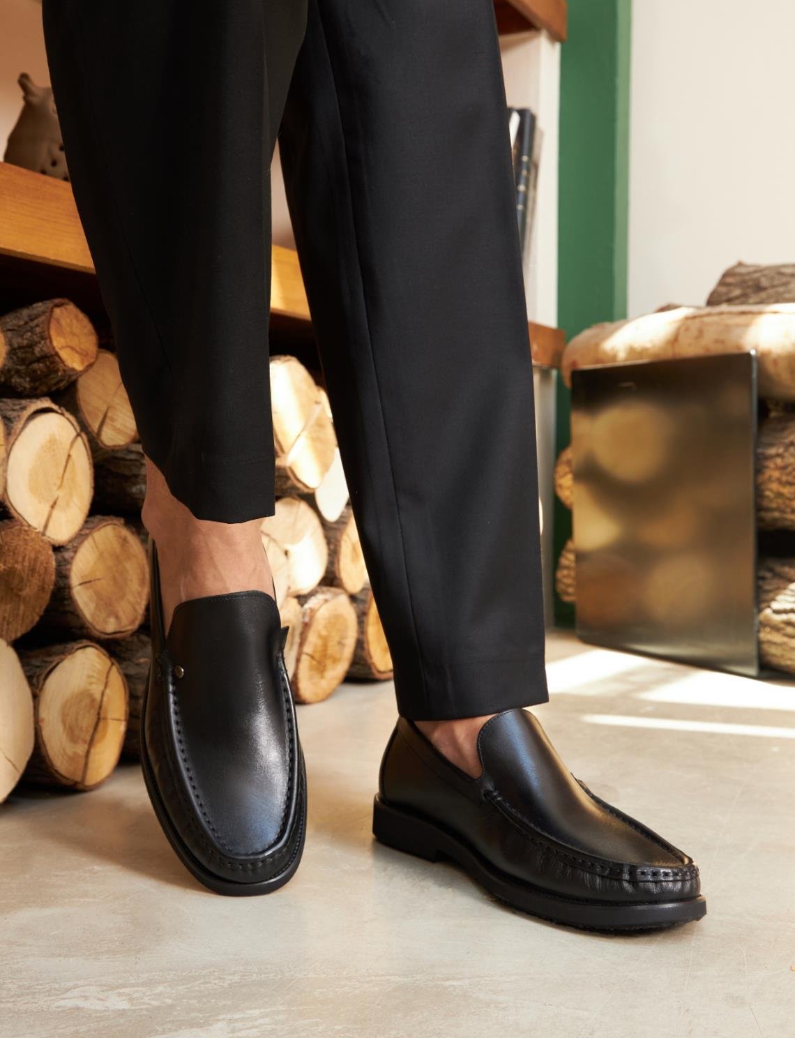 Hakiki Deri Siyah Mevsimlik Erkek Günlük Ayakkabı | Cabani