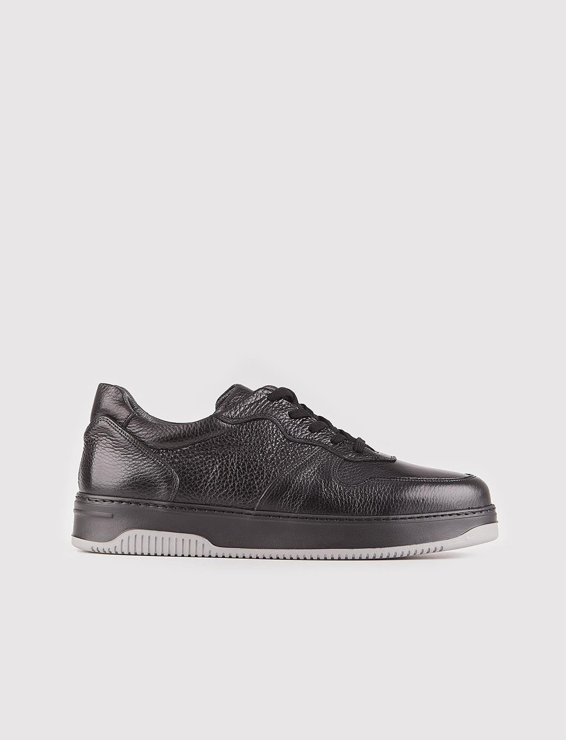 Hakiki Deri Sneaker Siyah Bağcıklı Erkek Spor Ayakkabı | Cabani