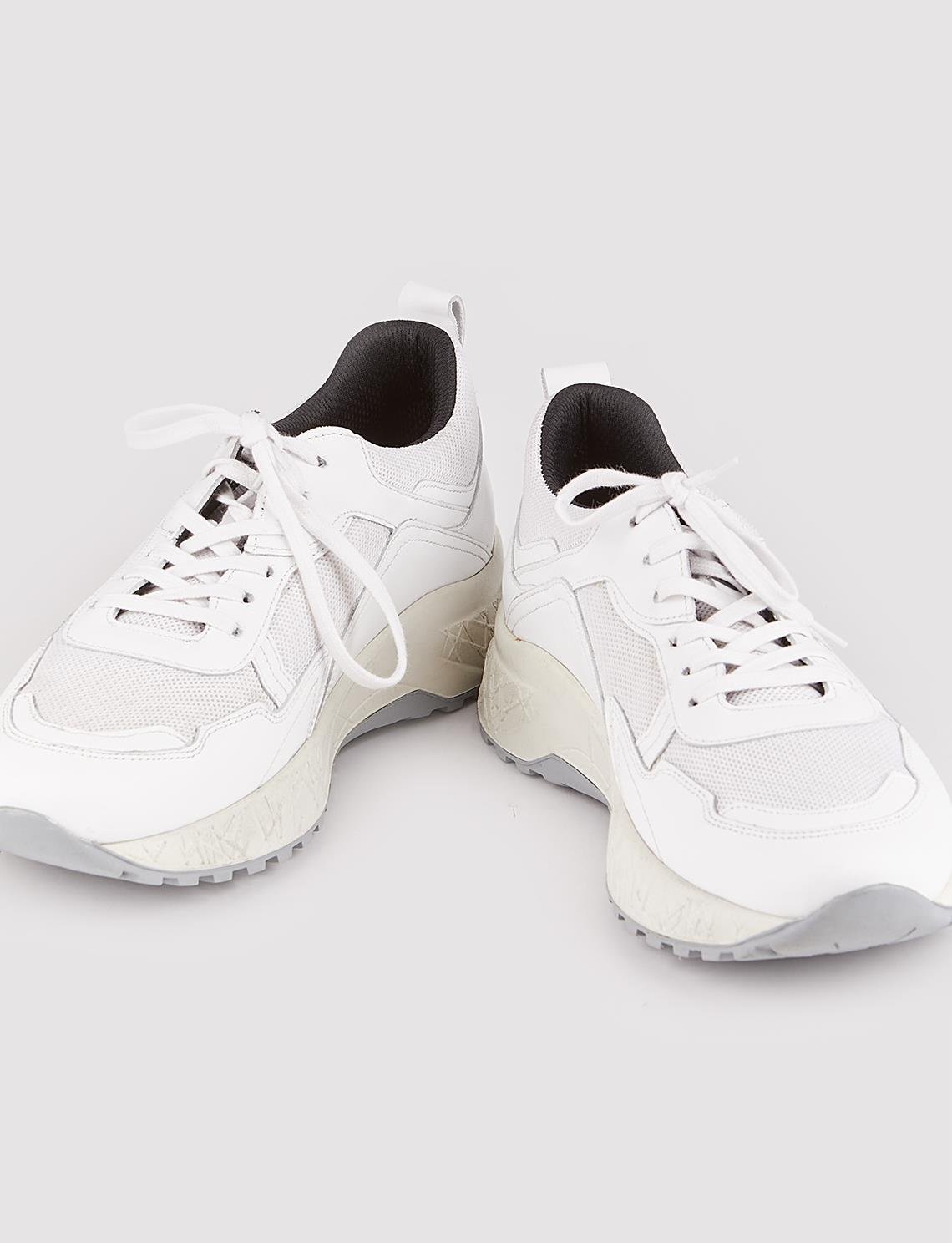 Hakiki Deri Yazlık Beyaz Bağcıklı Erkek Spor Sneaker Ayakkabı | Cabani