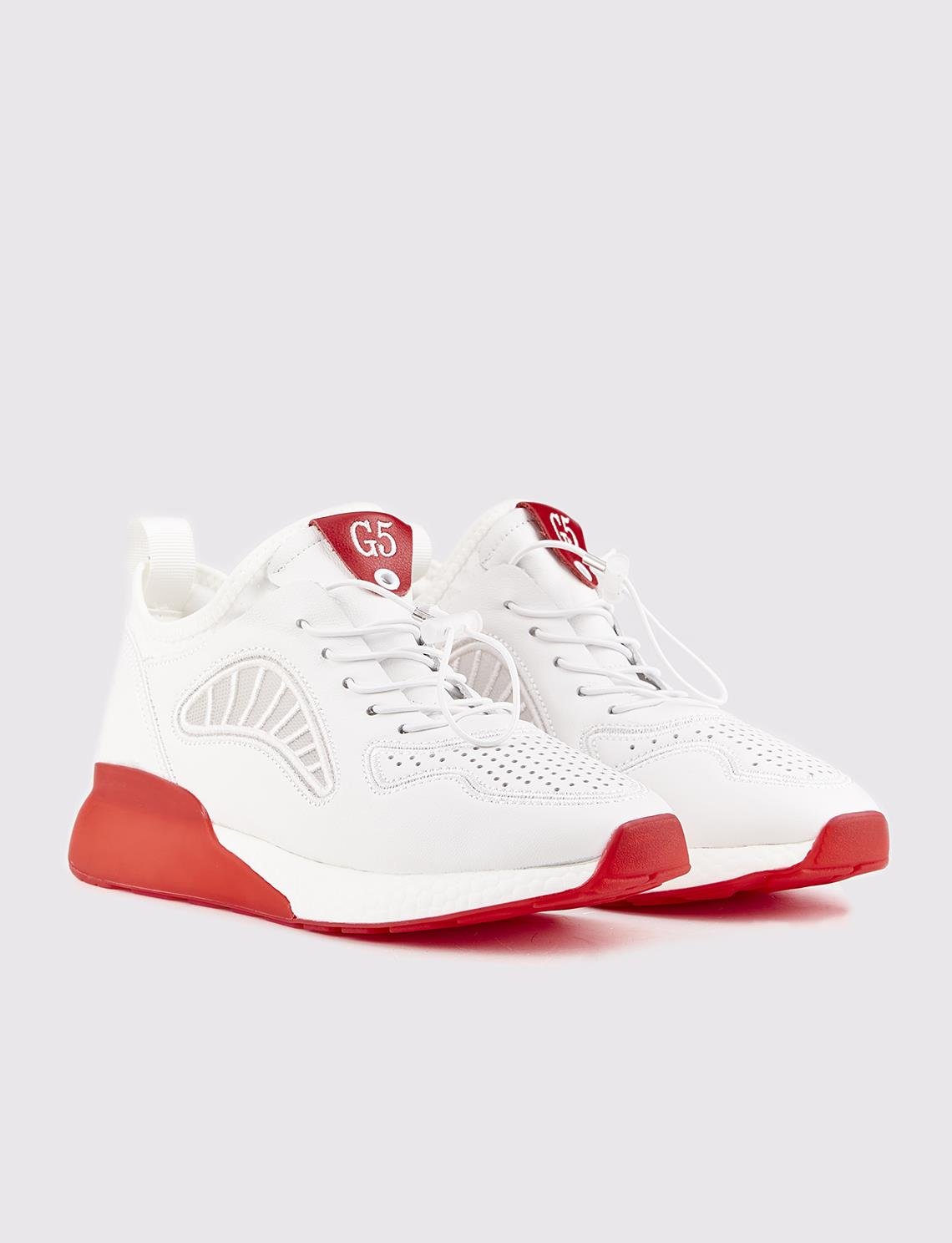 Kırmızı Tabanlı Beyaz Erkek Spor Ayakkabı | Cabani