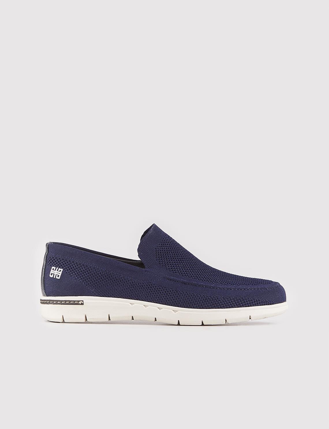 Men Navy Blue Slip-on Casual Knit Shoes