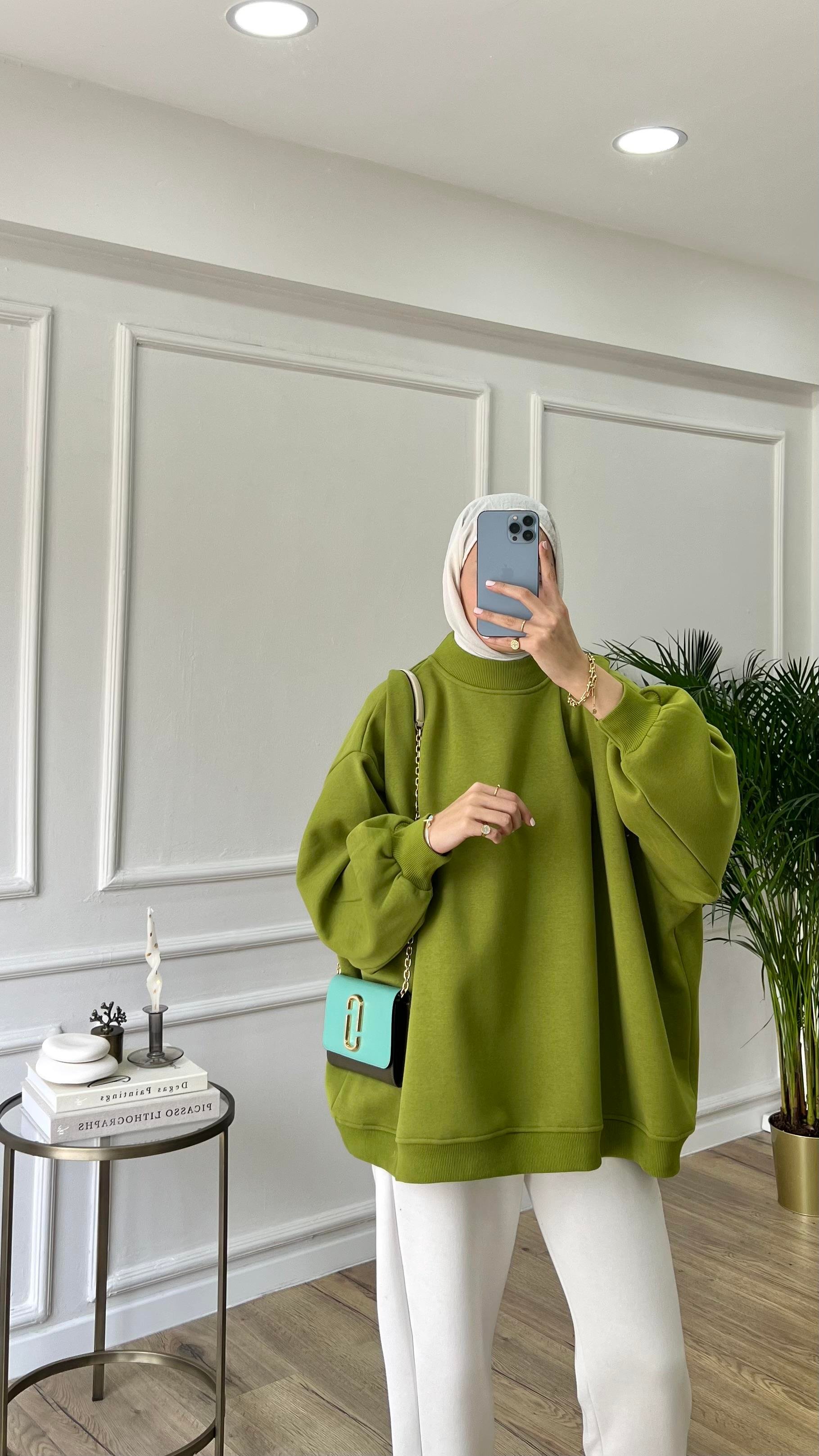 Bol Sweatshirt Yağ Yeşili