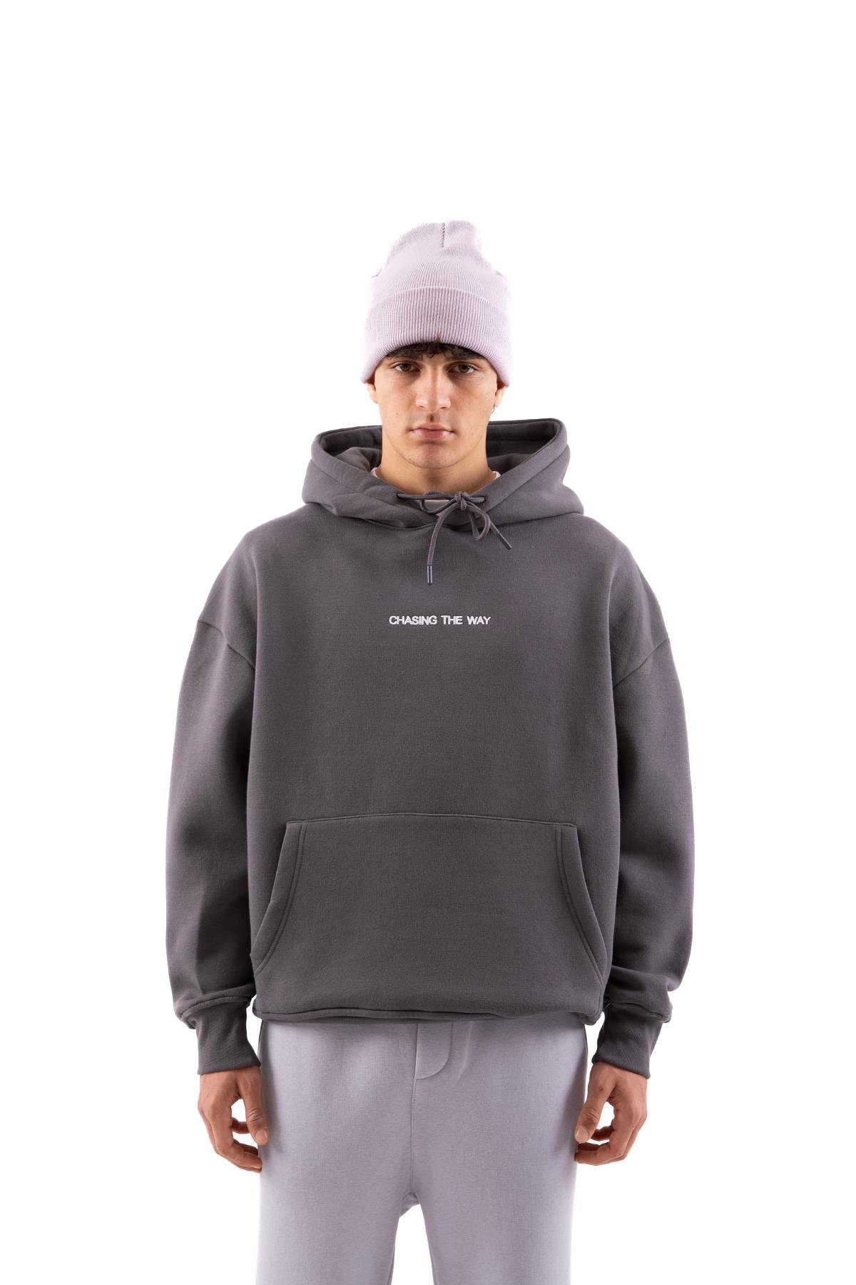 Koyu Gri Minimal Text Bask l Koyu Gri Oversize Sweatshirt Flaw Wear