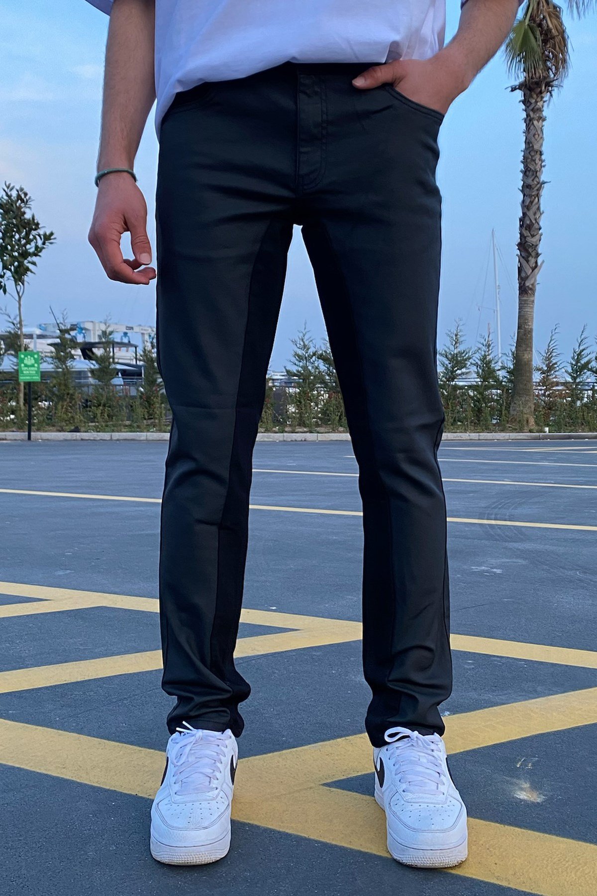 Mumlu Dar Paça Siyah Pantolon - Flaw Wears