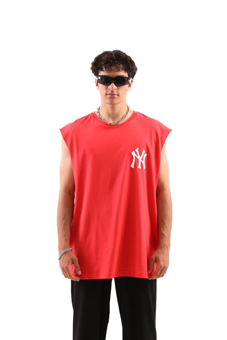 Kırmızı Yankee Kırmızı Oversize Kolsuz Tişört - Flaw Wear