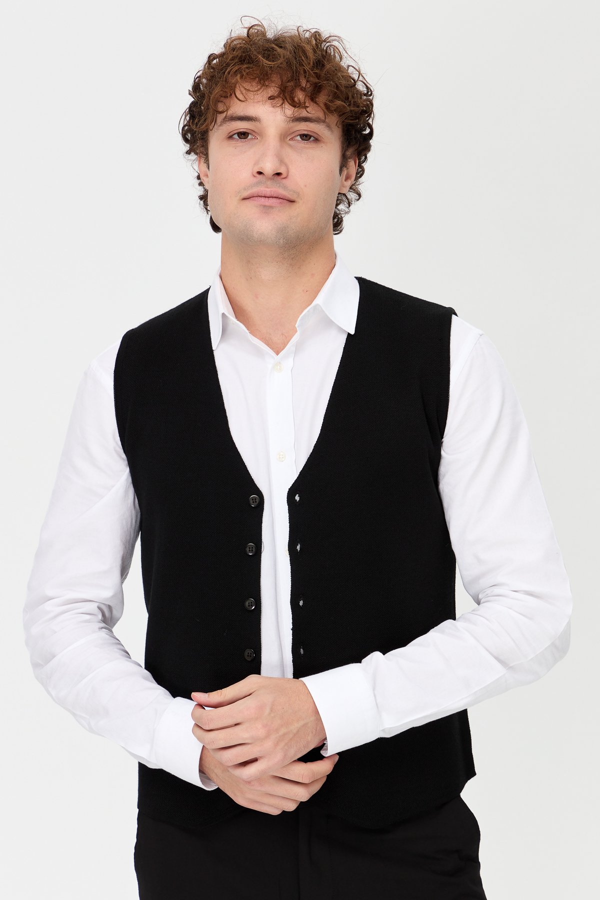 Men's V-Neck Fine Knitwear Vest Black