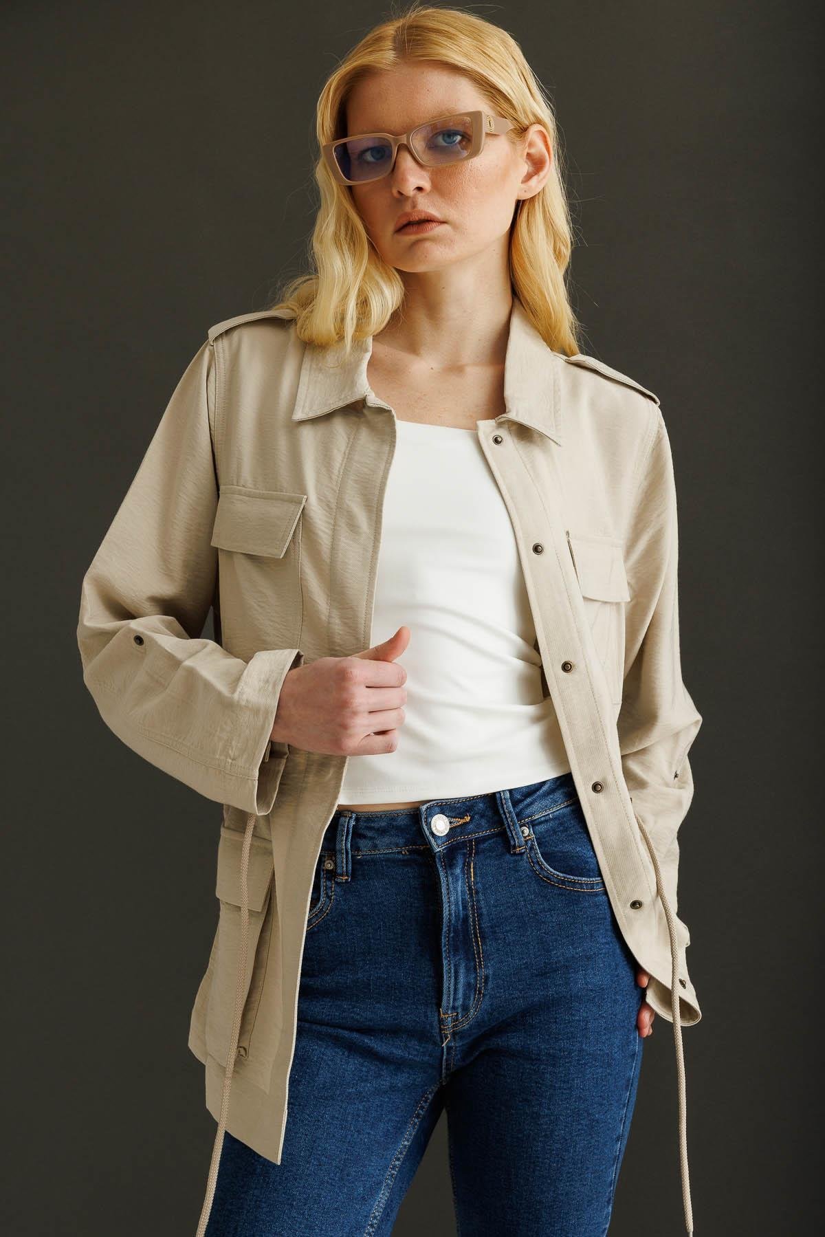 Women's Safari Model Linen Jacket Stone