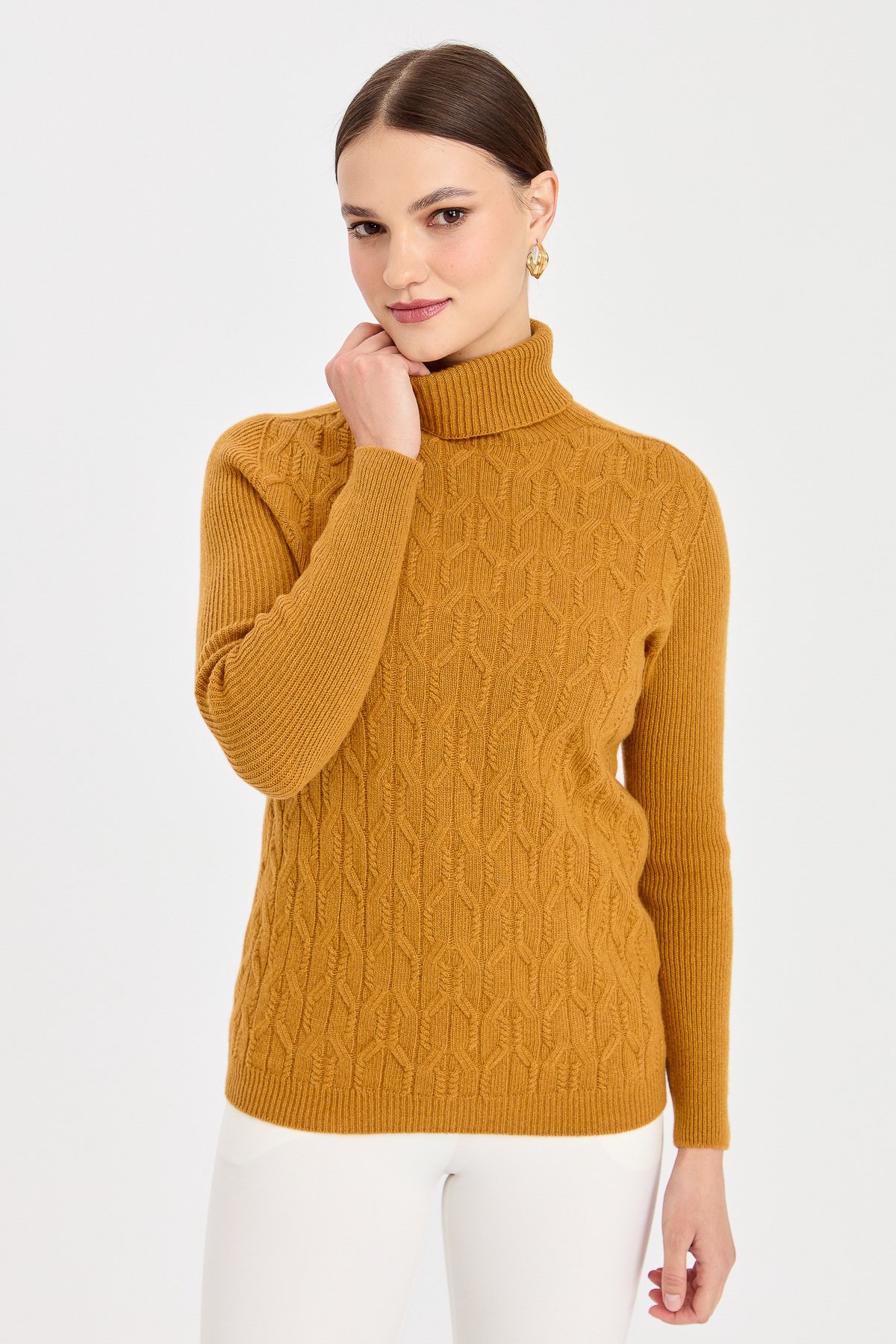 Women's Turtleneck Wool Sweater Mustard