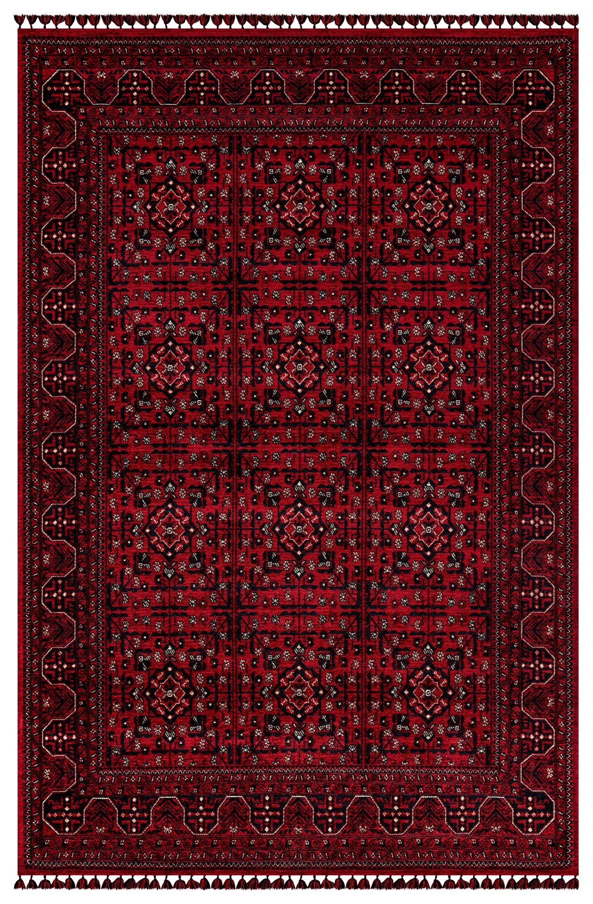 Kırmızı Renkli Afgan Tarzı Altı Kaymaz Yıkanabilir Şönil Kilim - Sultan Halı