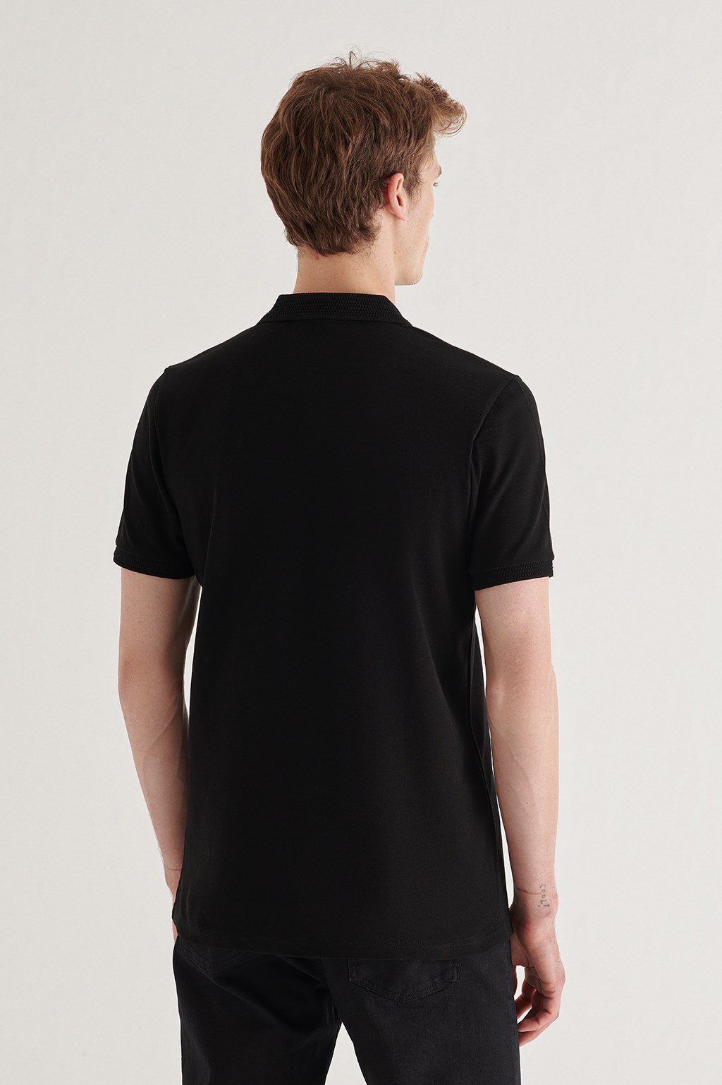 Siyah Polo Yaka Düz T-Shirt A11B1146-03 - AVVA