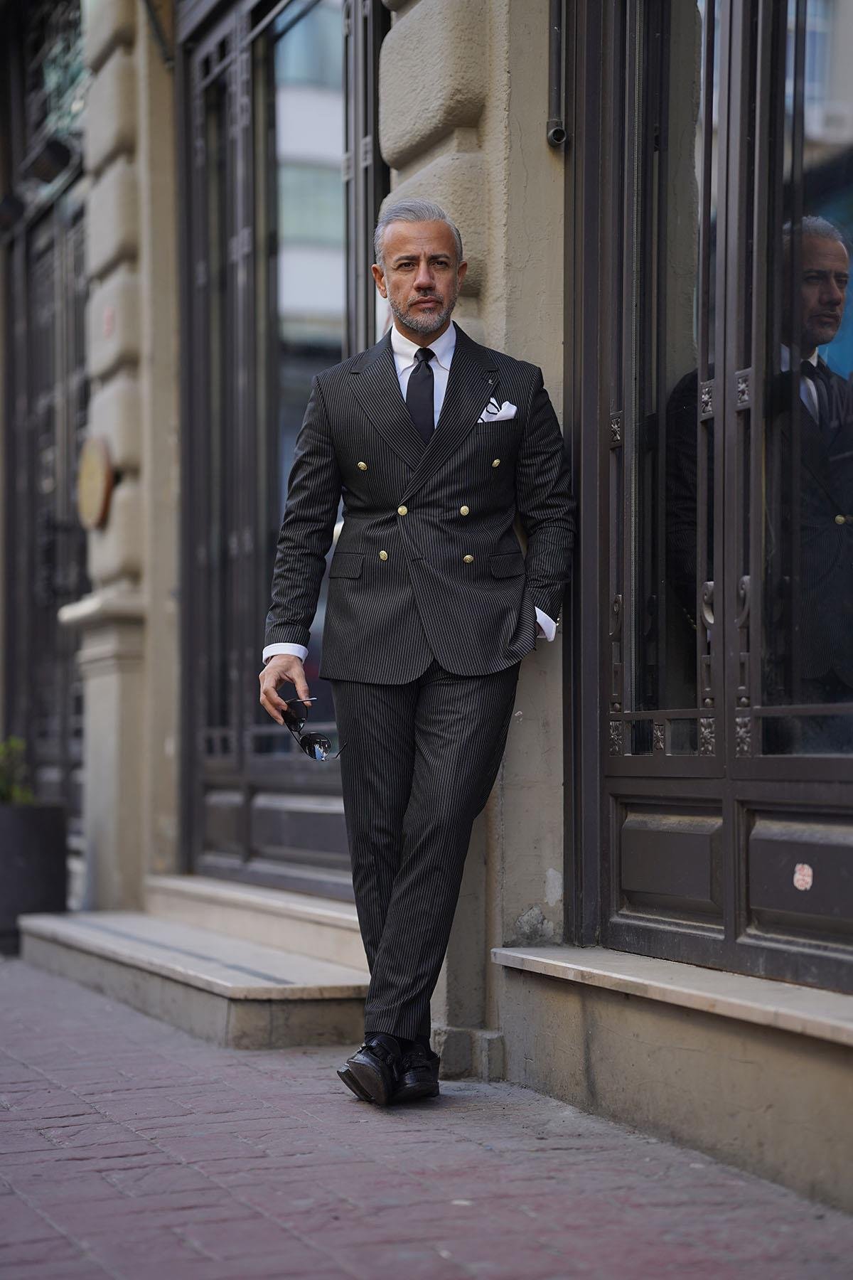 スーツ Double-breasted setup & shirt & tie Slim-Fit Double-Breasted Suit - Black