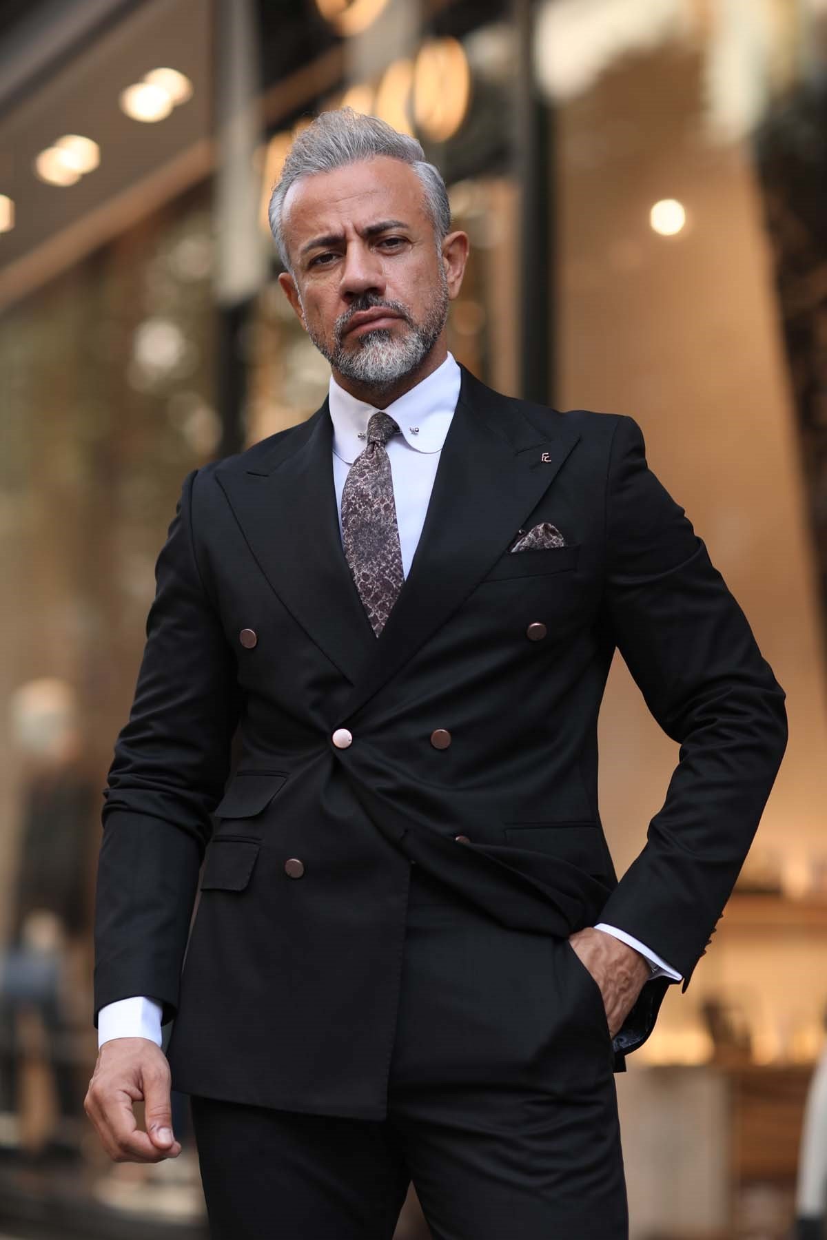 久遠　Double-breasted setup 5829-kruvaze-takim-elbise-fv-