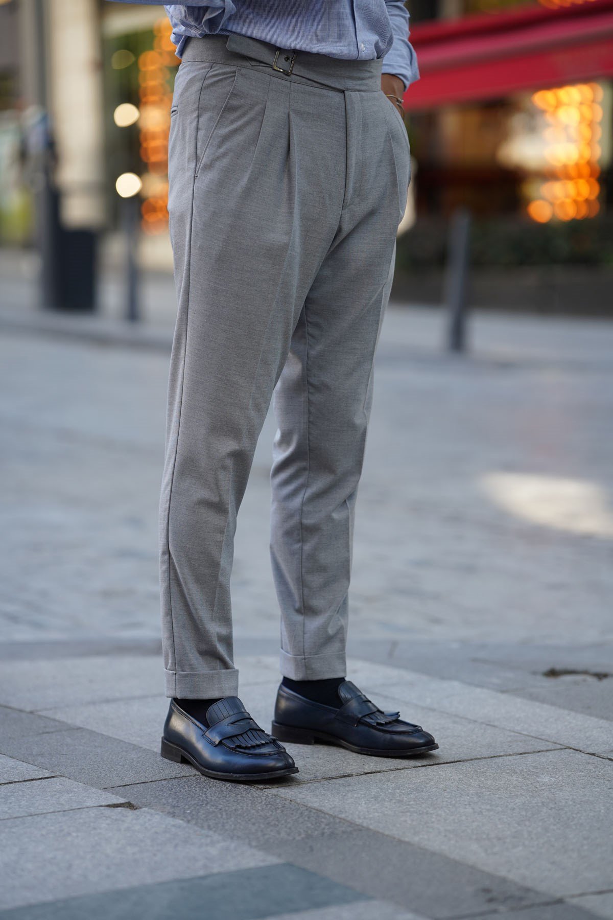 Slim leg grey store trousers