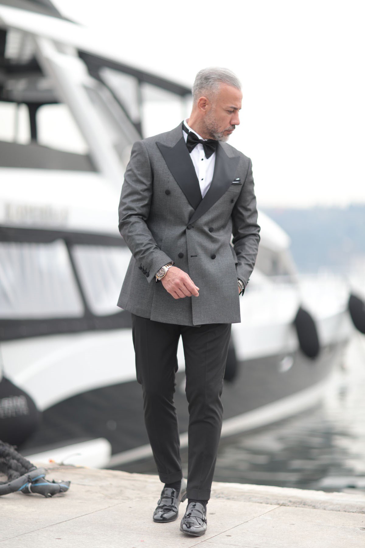 BLACK DOUBLE BREASTED WEDDİNG SUİT - SLIM FIT