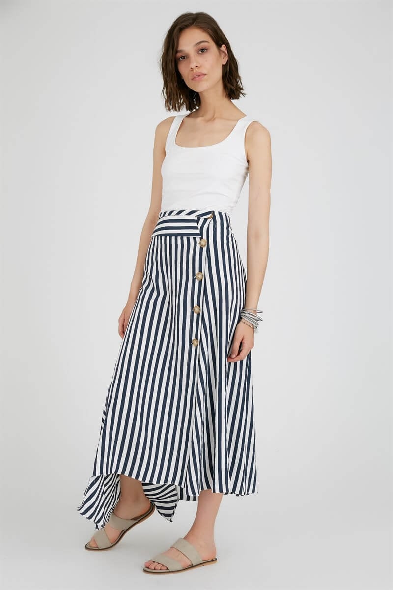 Lacivert-Beyaz Normal Bel Maxi Etek | Kadın Giyim | Setre