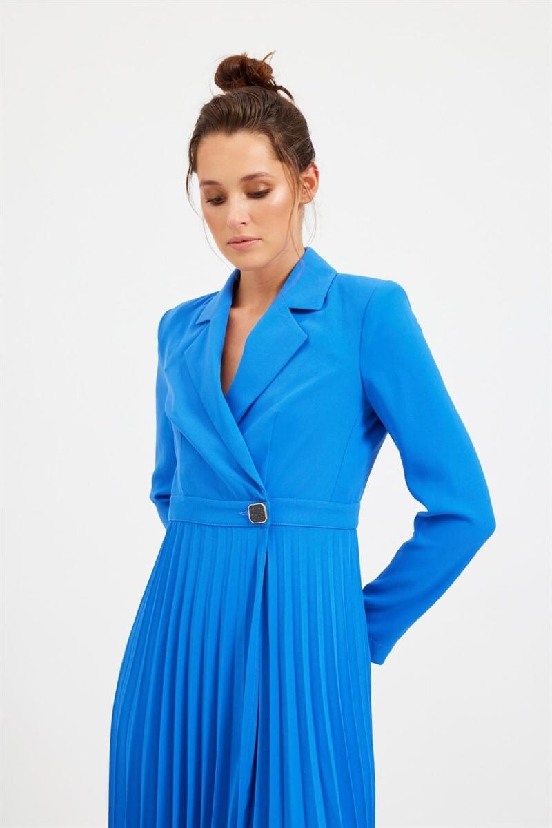 Kadın Mavi Ceket Pileli Midi Boy Elbise ST070W40157201 | Setre