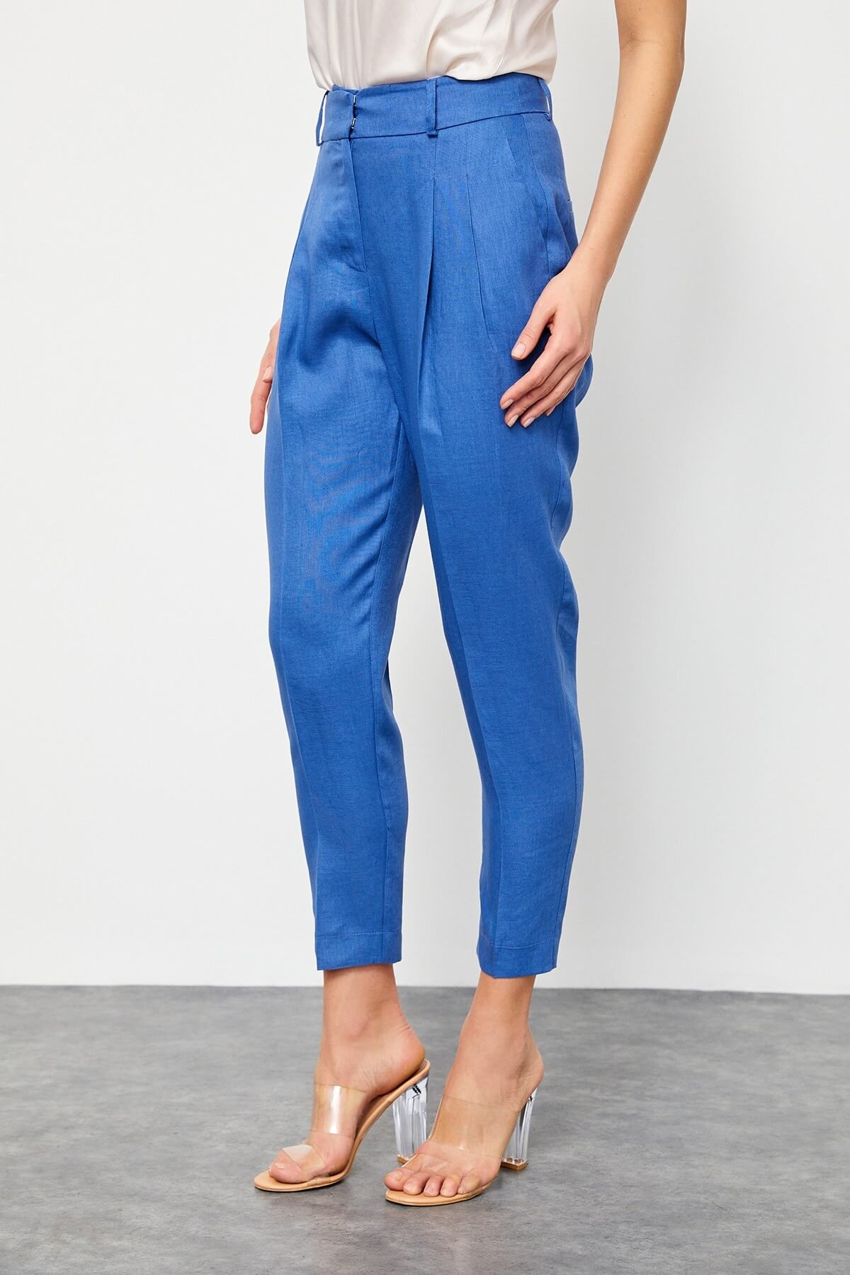 Kadın Mavi Keten Pantolon Ceket Takım ST050S9020802 | Setre