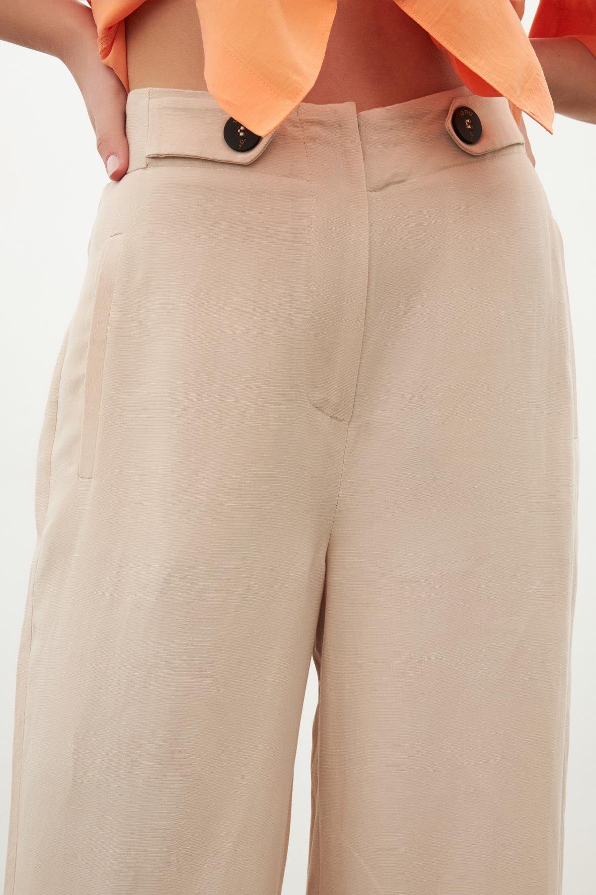 Kadın Bej Geniş Kesim Düğme Detaylı Pantolon ST070S20770001 | Setre