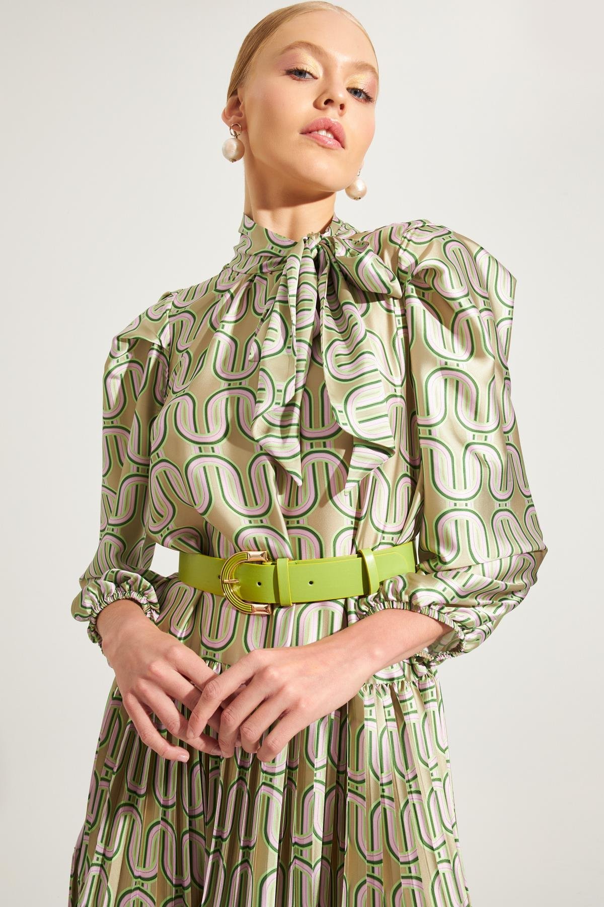 Kadın Elma Yeşili Kemer Detaylı Maxi Boy Elbise ST070S40205801 | Setre