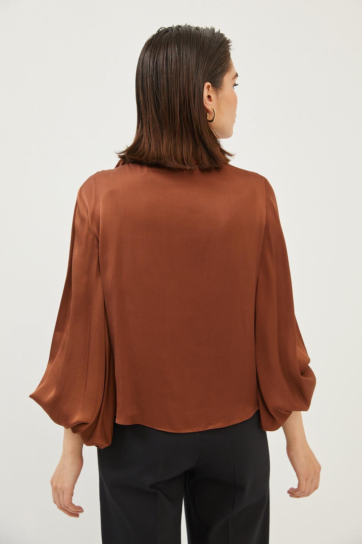 Kadın Kahverengi Balon Kol Detaylı Bluz ST060S30721001 | Setre