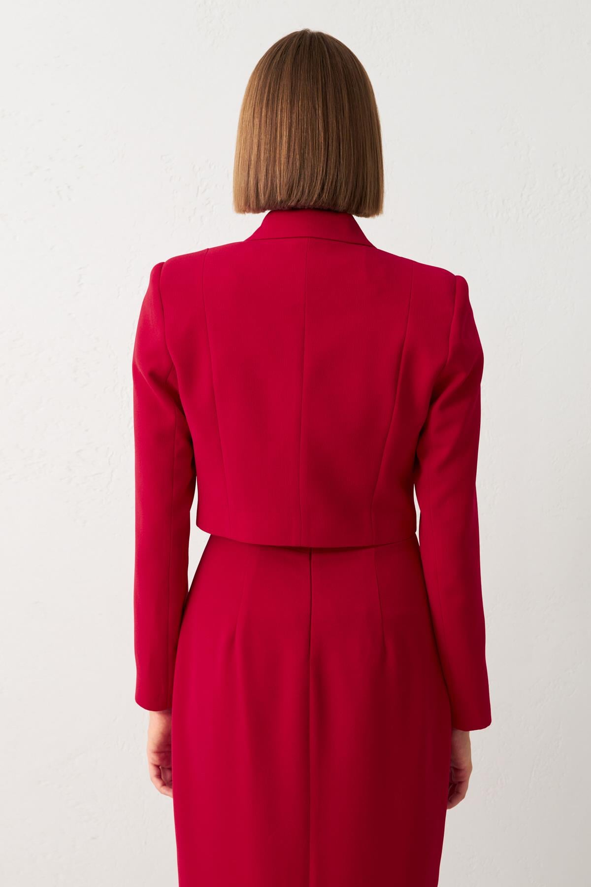 strapless open back dress Red Blazer Dress Double Breasted Pleated – Femponiq