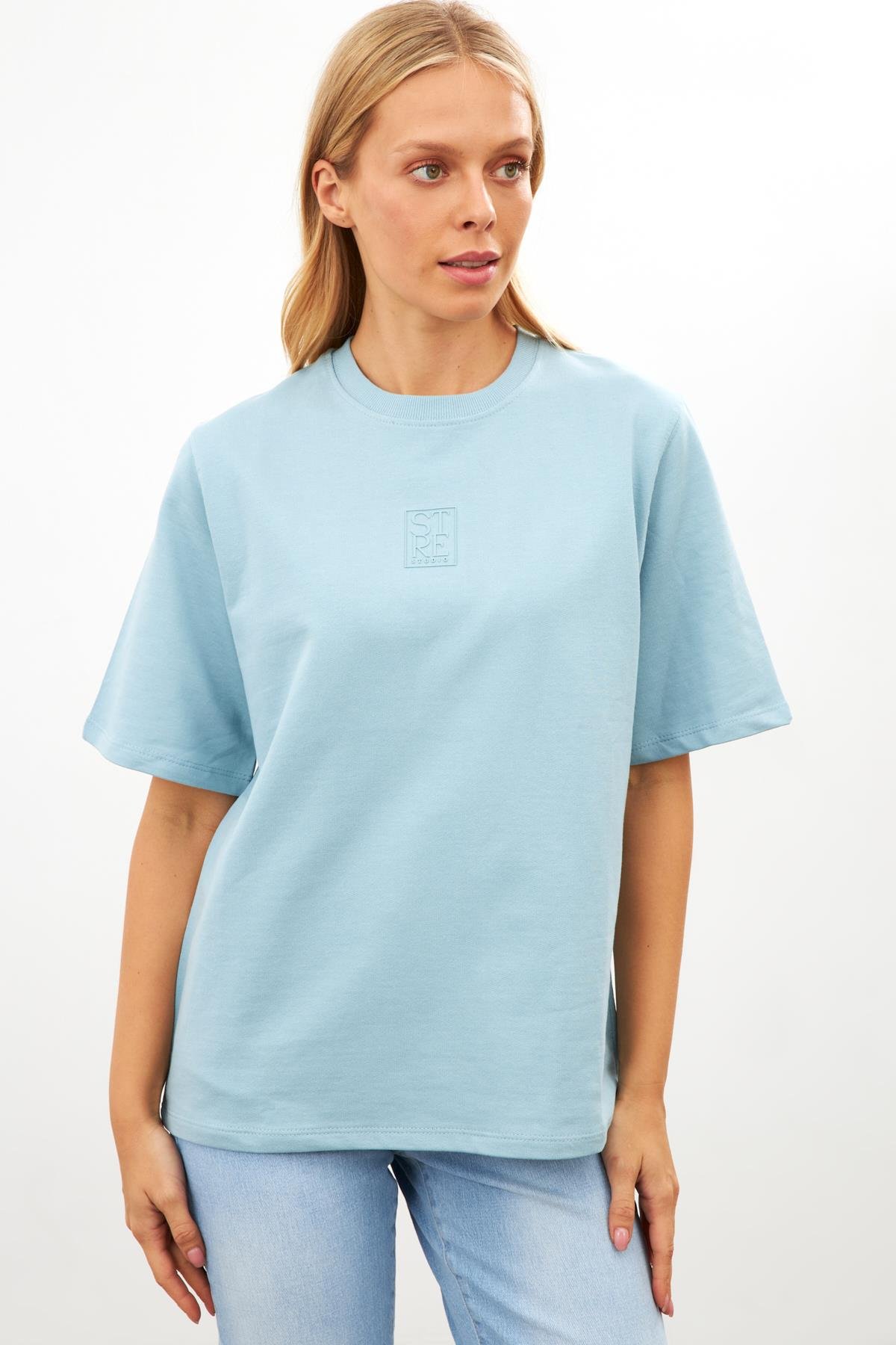 Kadın Mavi Setre Logo Detaylı Oversize Kısa Kollu T-Shirt ST20240S7213202 |  Setre