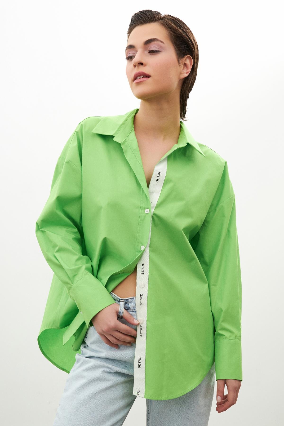 Kadın Yeşil Gömlek Yaka Uzun Kollu Düğme Kapamalı Gömlek ST090W55361002 |  Setre
