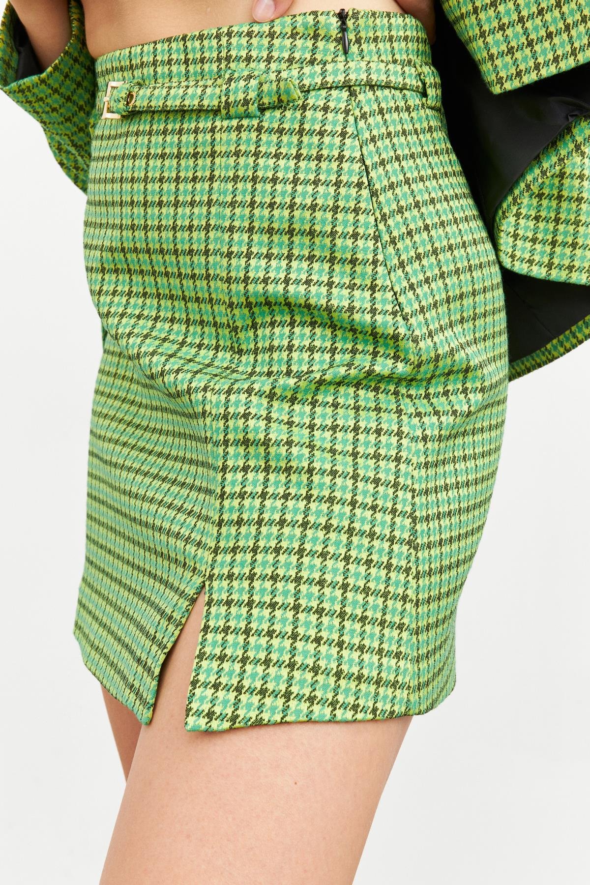 Kadın Yeşil Kareli Kemer Detaylı Mini Etek ST070W50287001 | Setre