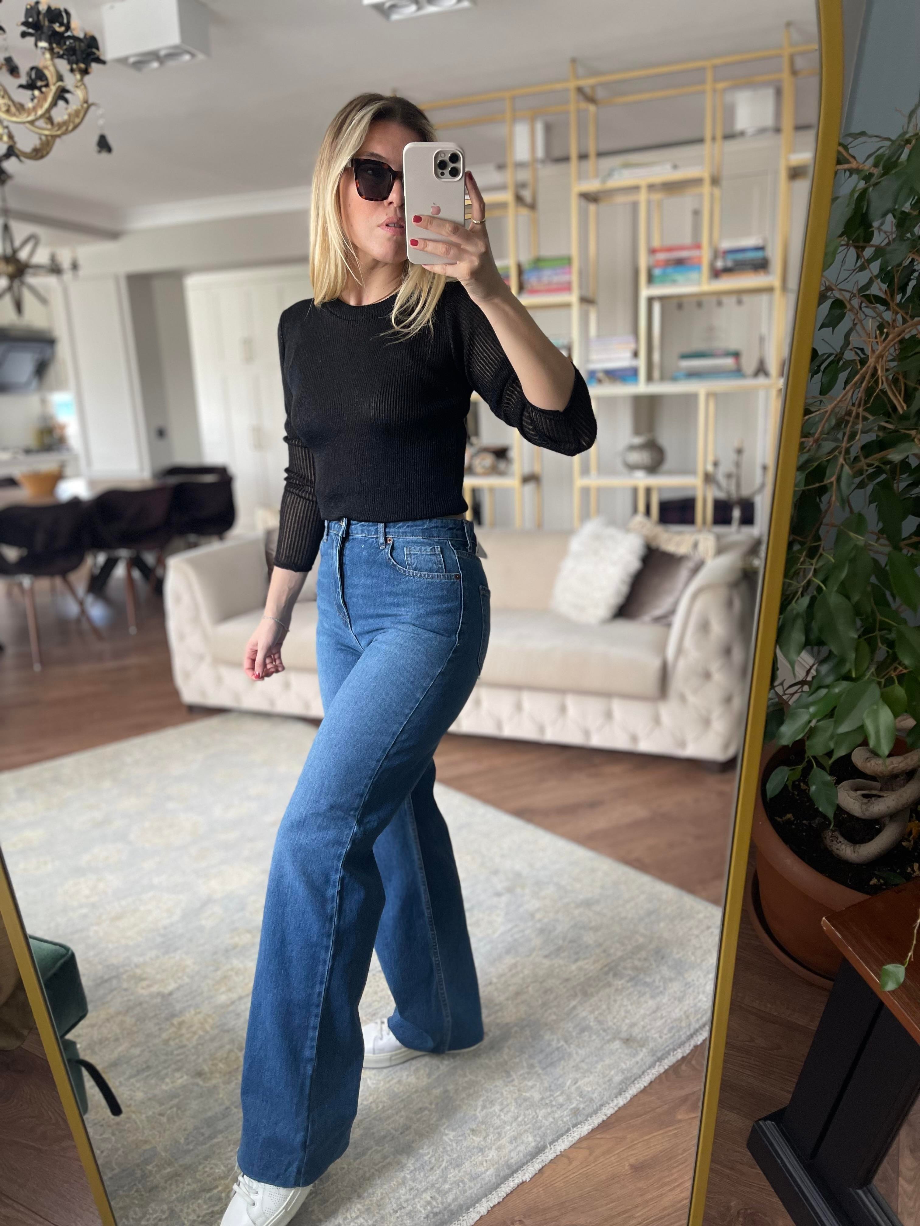 Lacivert Yüksek Bel Straight Jean