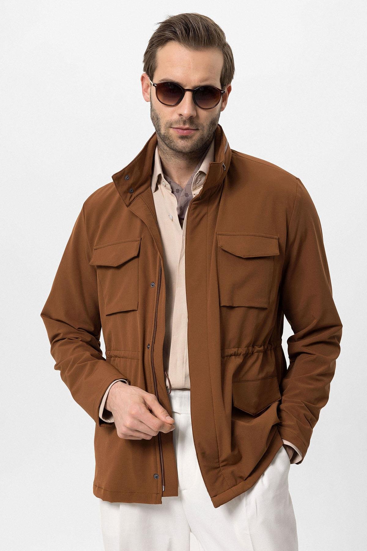 Açık Kahve Dik Yaka Safari Erkek Mont - Antioch