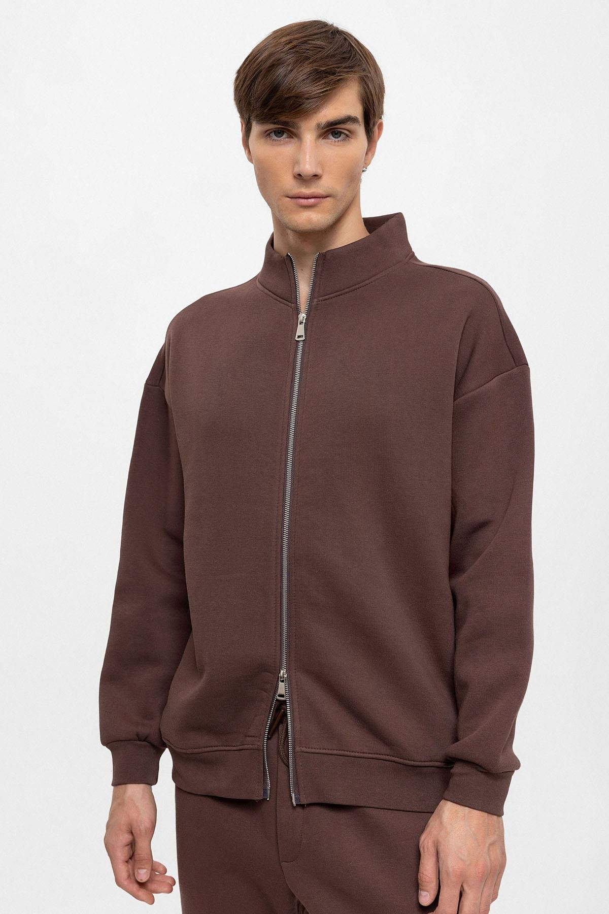 High Collar Double Zipper Closure Men s Sweatshirt