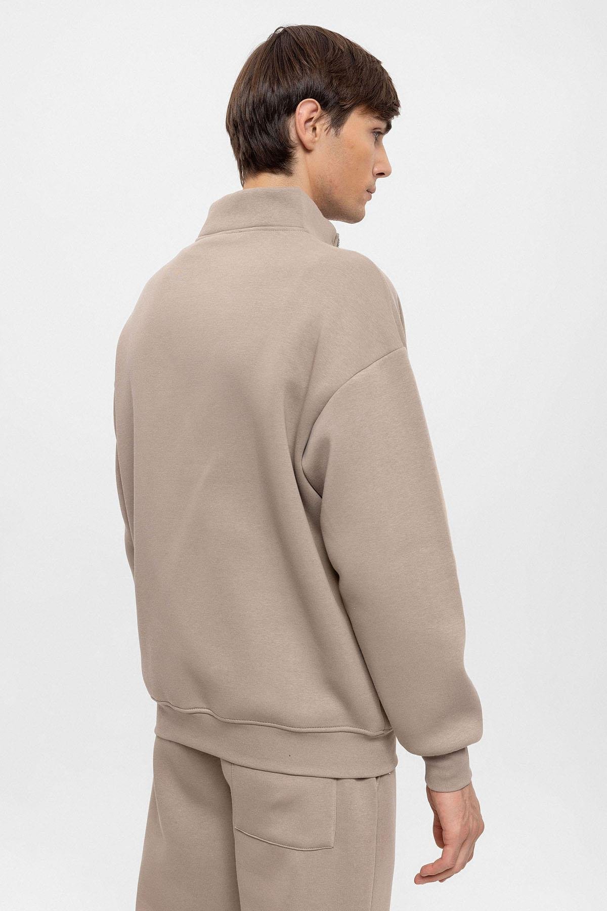 High Collar Double Zipper Closure Men's Sweatshirt